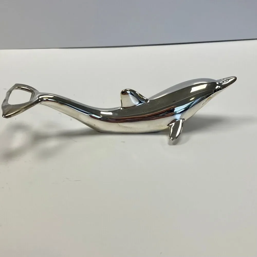 Lillian Vernon Dolphin Bottle Opener Silver Plated Twist And Pop Opener With Box
